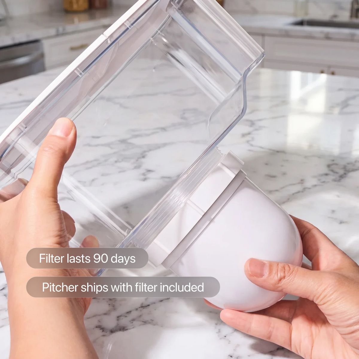 Filter lasts 90 days and the pitcher ships with a filter included